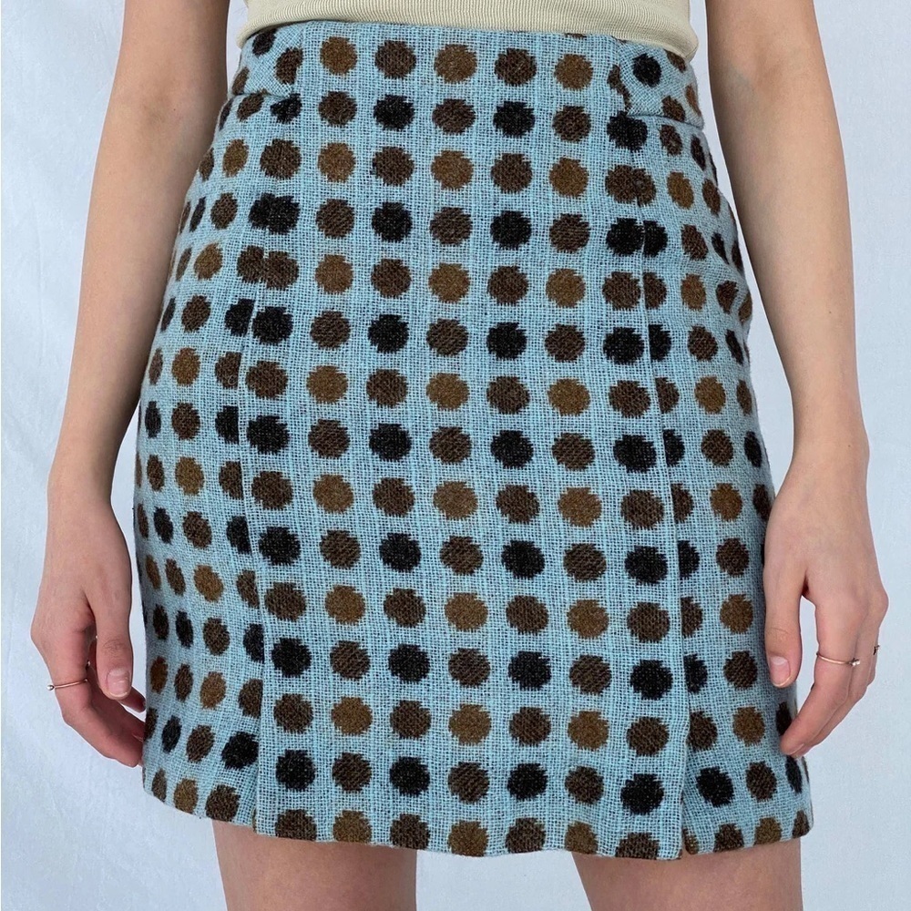 Boden British Tweed by Moon Wool Polka Dot Skirt US 6 R Short A-line Blue Brown